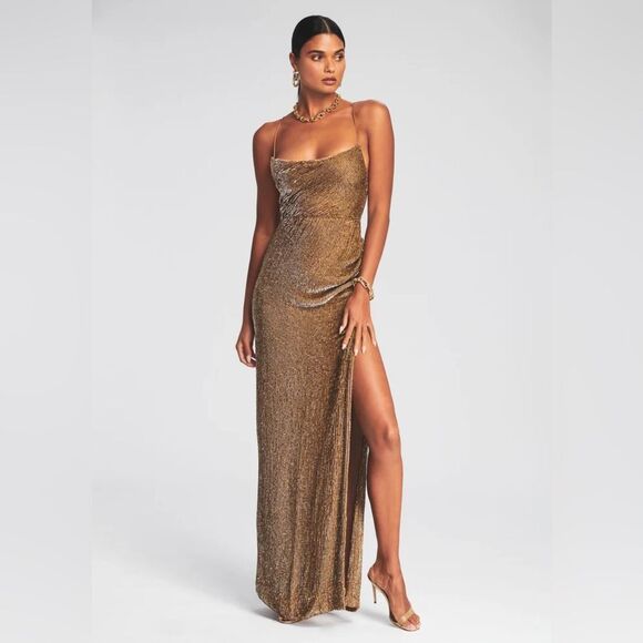 NWT RETROFÊTE KATYA SEQUIN DRESS IN BRONZE - Picture 4 of 15